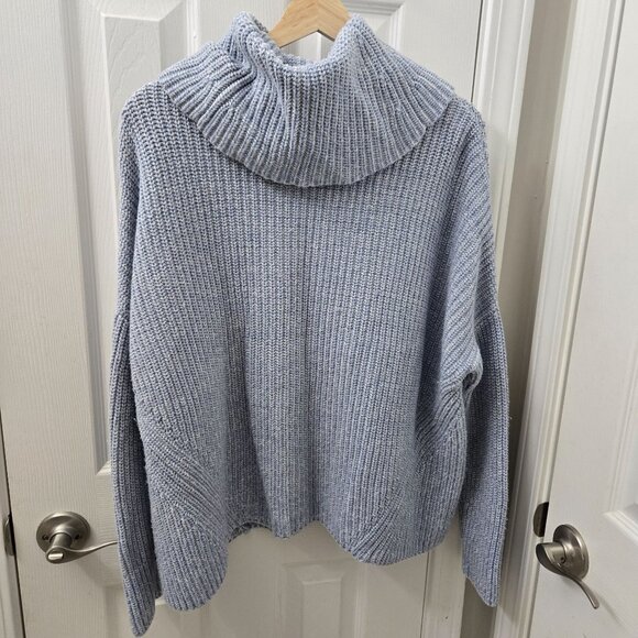 Lou & Grey Sweater XS/S Blue Ribbed Knit Cotton Wool Blend Turtleneck Chunky - Picture 2 of 9